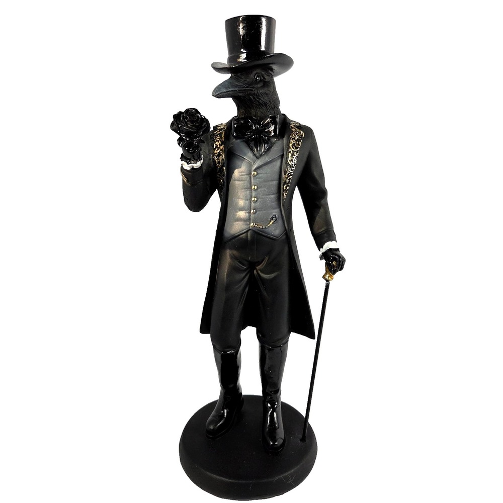 Halloween Raven Gentleman Figurine 14 Inch Black Victorian Gothic Crow Decor